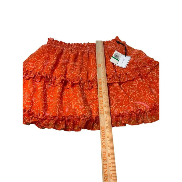 1.State Orange Paisley Print Tiered Mini Skirt with Ruffle Hem & Elastic S - Picture 6 of 8